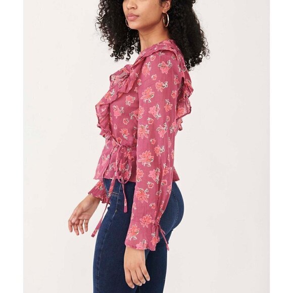 Free People Amanda Ruffle Top / Sultry Combo Wrap Blouse NWOT - Picture 3 of 6